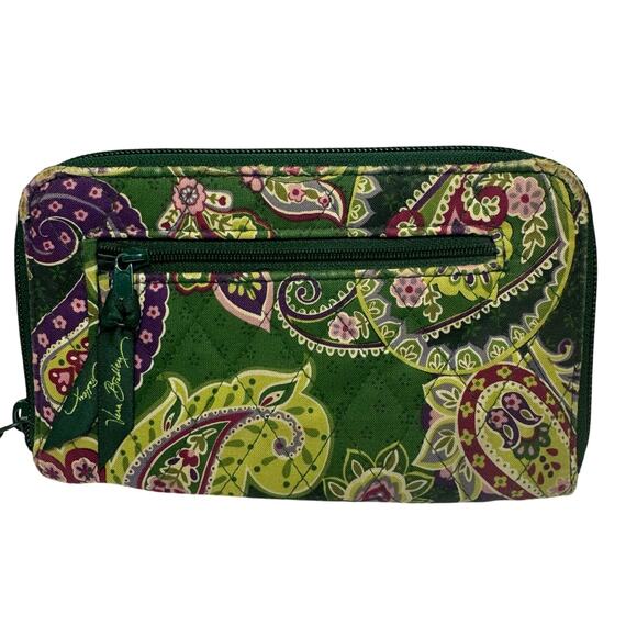 Vera Bradley Chelsea Green Zippered Wallet with wrist strap - Picture 1 of 10